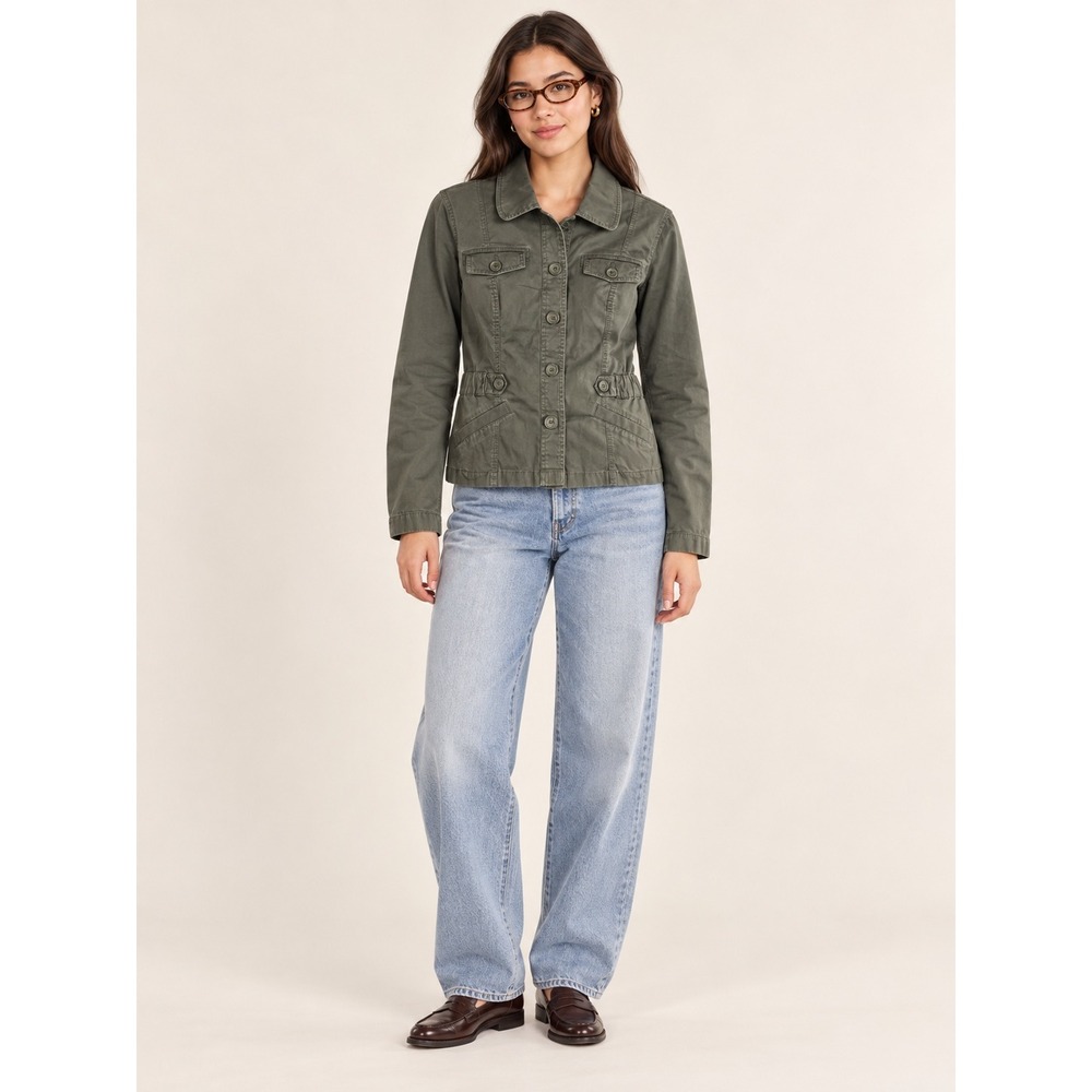 Ann Taylor Loft Olive Green Utility Jacket Womens Size 8 Button Front Military